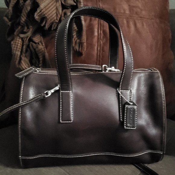 Coach double handle satchel w/white stitching - Picture 3 of 7